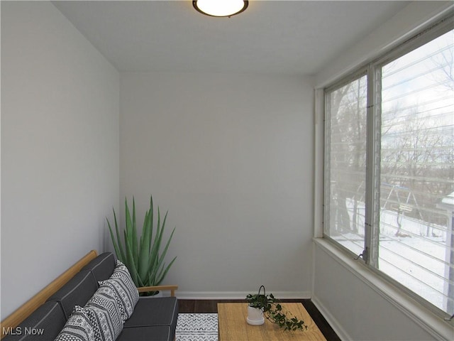 sitting room with hardwood / wood-style floors and a wealth of natural light