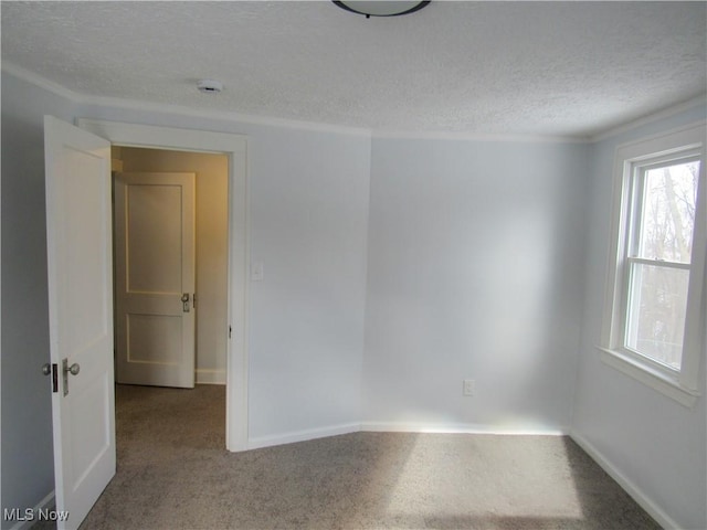 unfurnished room featuring a textured ceiling and carpet