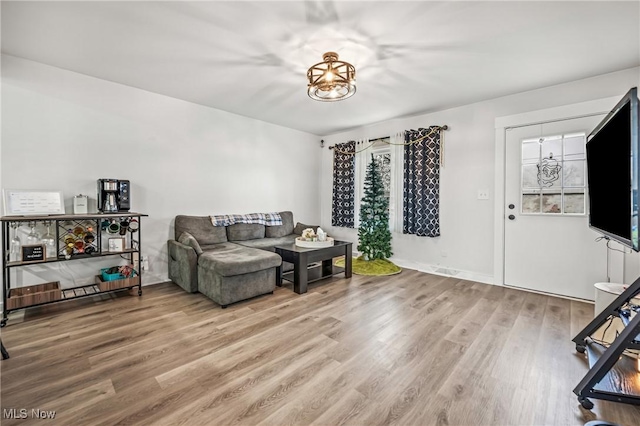 living room with hardwood / wood-style flooring