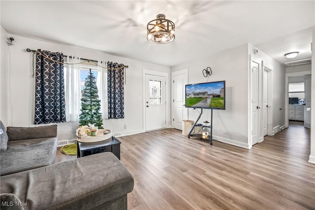 living room with hardwood / wood-style floors