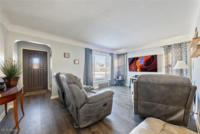 living room featuring dark hardwood / wood-style flooring