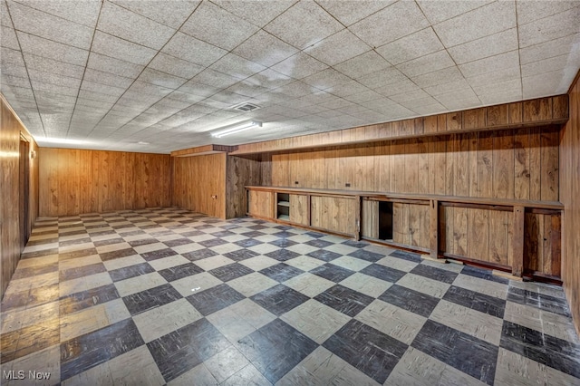 basement with wooden walls