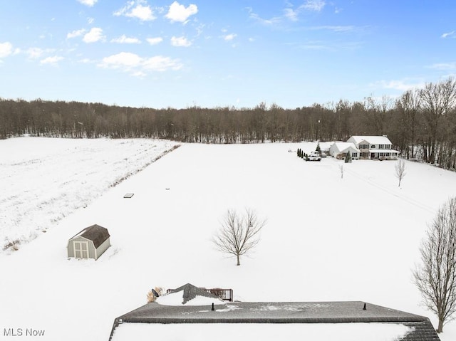 view of yard layered in snow