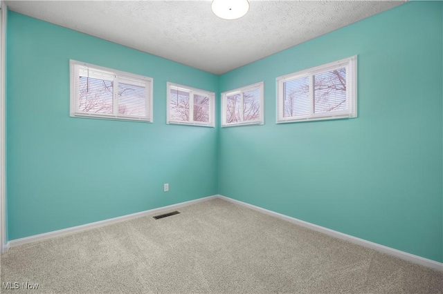 spare room featuring carpet floors and a textured ceiling