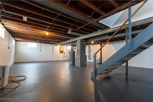 basement featuring water heater