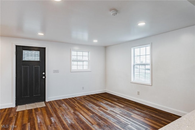 foyer entrance featuring dark hardwood / wood-style floors