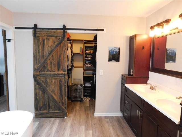 bathroom with vanity and hardwood / wood-style floors