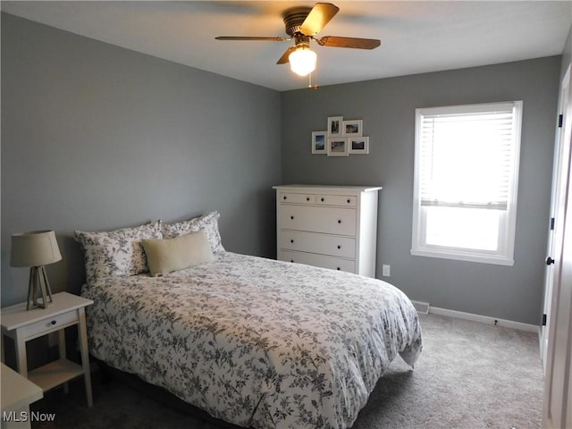 bedroom with carpet floors and ceiling fan