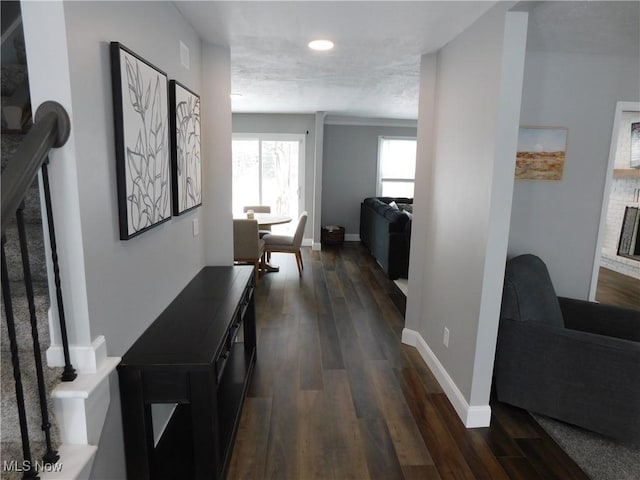 hallway featuring dark hardwood / wood-style flooring