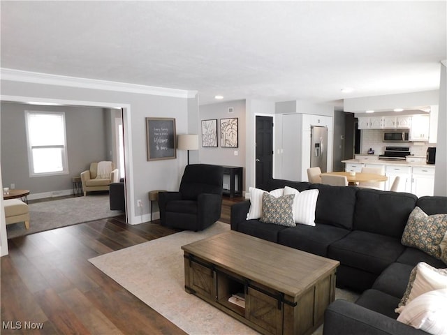 living room featuring dark hardwood / wood-style floors