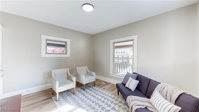 living area with light hardwood / wood-style floors