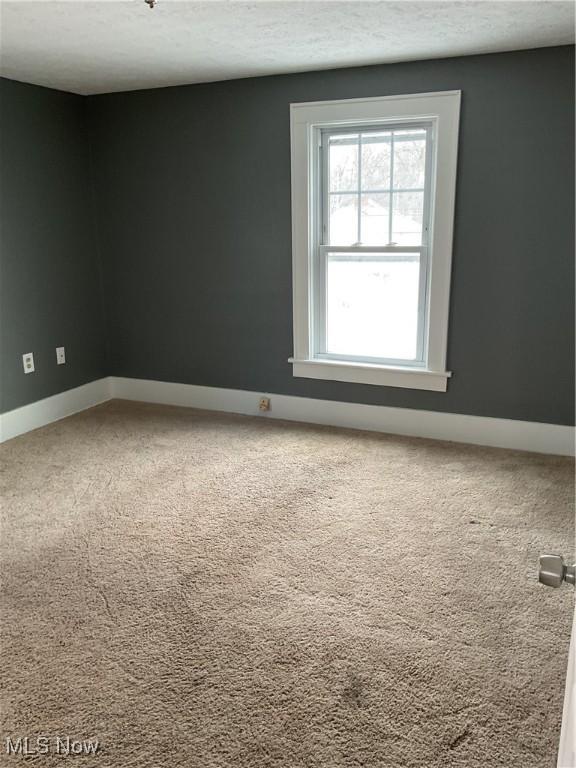 unfurnished room with carpet flooring and a textured ceiling