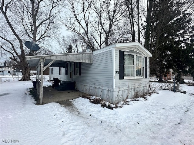 view of snow covered exterior