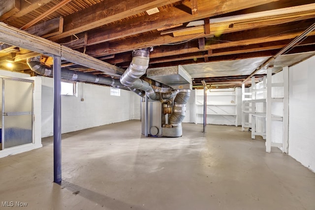 basement with heating unit