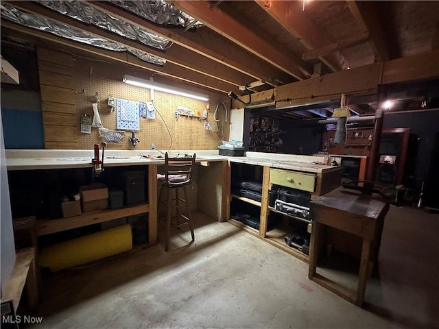 basement featuring a workshop area