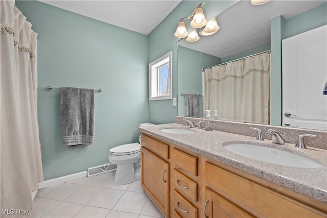 bathroom featuring tile patterned flooring, vanity, and toilet