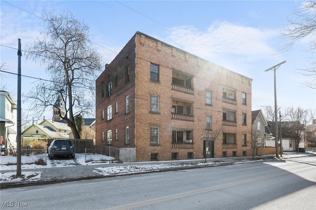 view of snow covered building