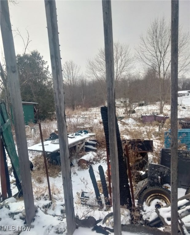 view of yard layered in snow