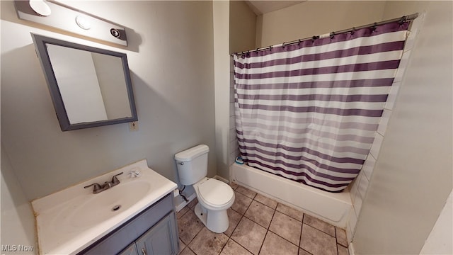 full bathroom with tile patterned flooring, vanity, shower / bath combination with curtain, and toilet