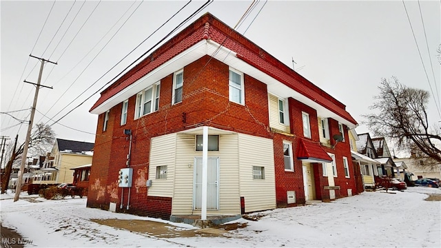 view of snow covered exterior