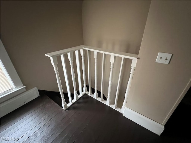 staircase featuring wood-type flooring