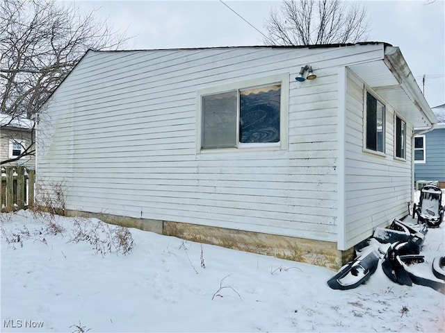 view of snow covered exterior