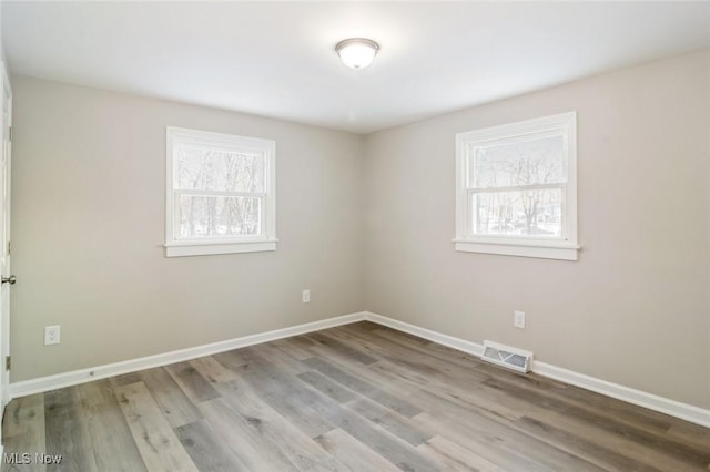 empty room with a wealth of natural light and light wood-type flooring