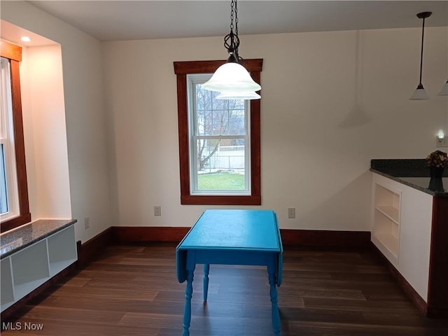 dining area with dark hardwood / wood-style floors