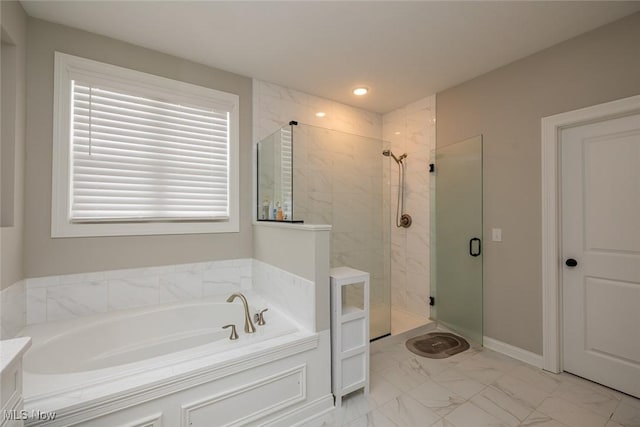 bathroom with plus walk in shower