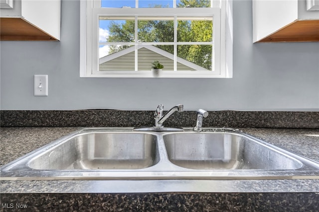 details featuring white cabinetry and sink