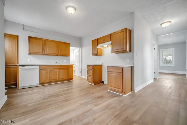 kitchen with white dishwasher and light wood-type flooring