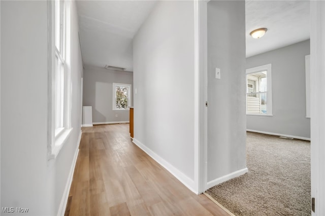 hall with light hardwood / wood-style flooring