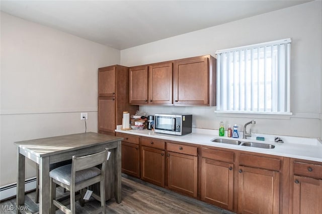 kitchen with dark hardwood / wood-style flooring and sink