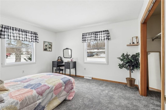 bedroom featuring multiple windows and carpet flooring