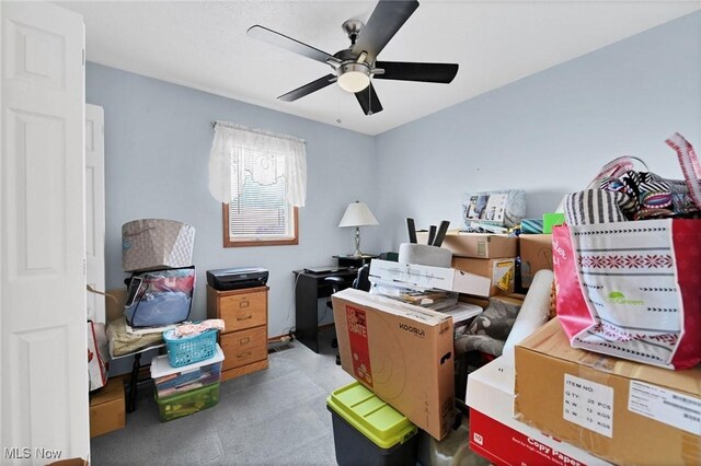 storage featuring ceiling fan