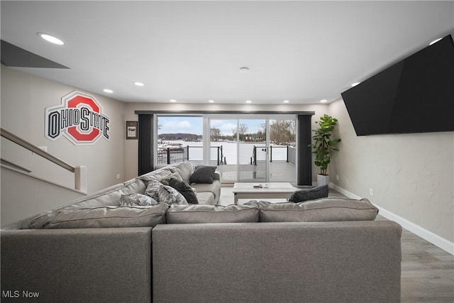 living room with hardwood / wood-style floors