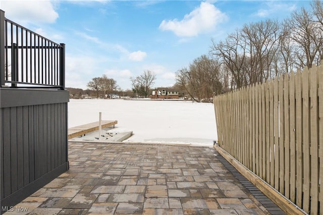 view of snow covered patio