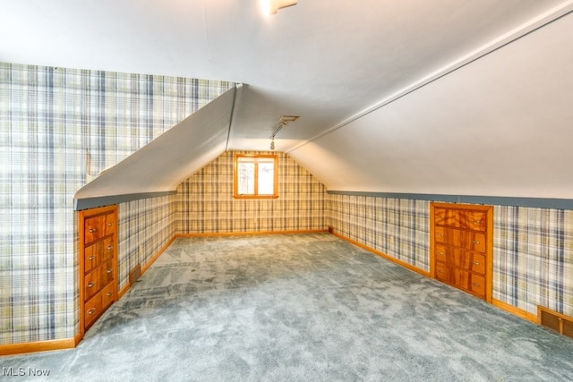 additional living space featuring carpet flooring and vaulted ceiling