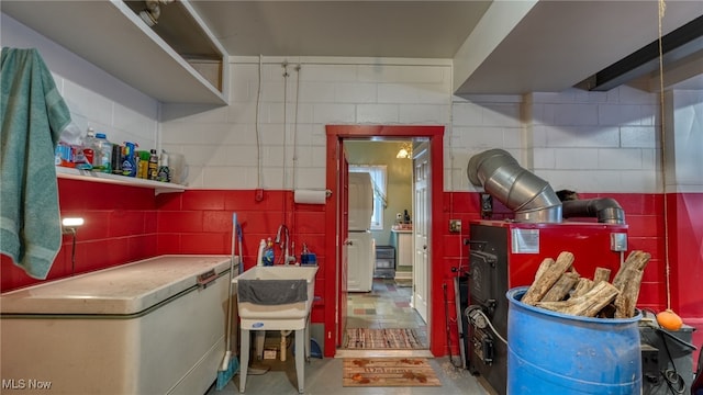 2250 Indian Camp Run Rd, New Concord, OH 43762 - interior space featuring a sink and concrete block wall