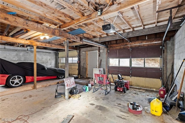 garage with a garage door opener