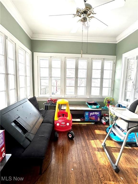 sunroom with ceiling fan