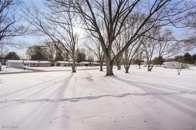 view of yard layered in snow