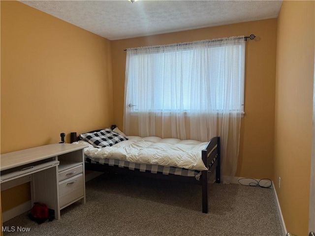 bedroom featuring carpet and a textured ceiling