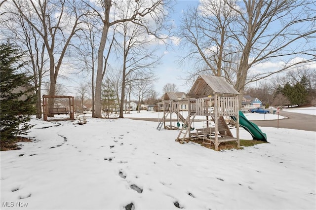 view of snow covered playground