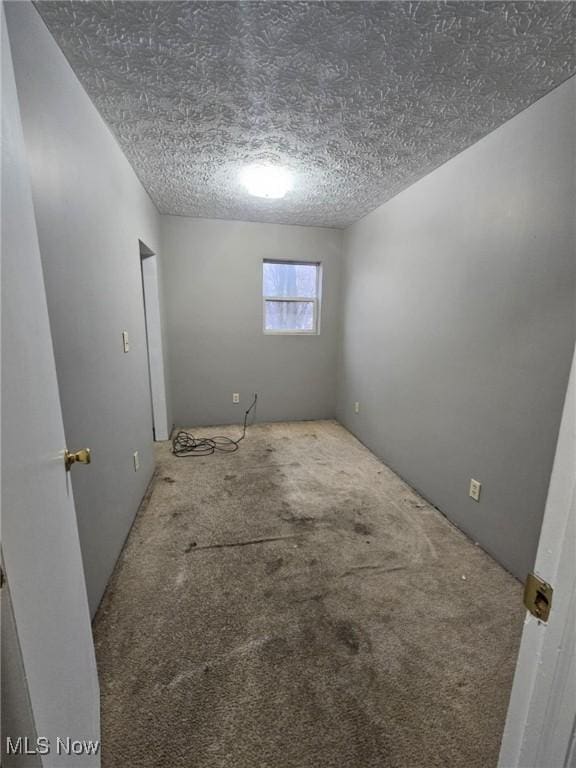 spare room featuring carpet floors and a textured ceiling