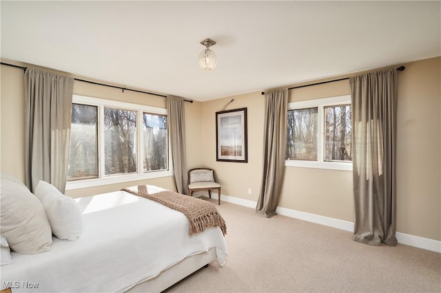 carpeted bedroom with multiple windows