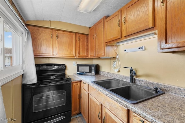 kitchen with black electric range oven and sink