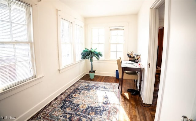 home office featuring dark wood-type flooring