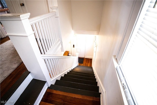 stairway with wood-type flooring