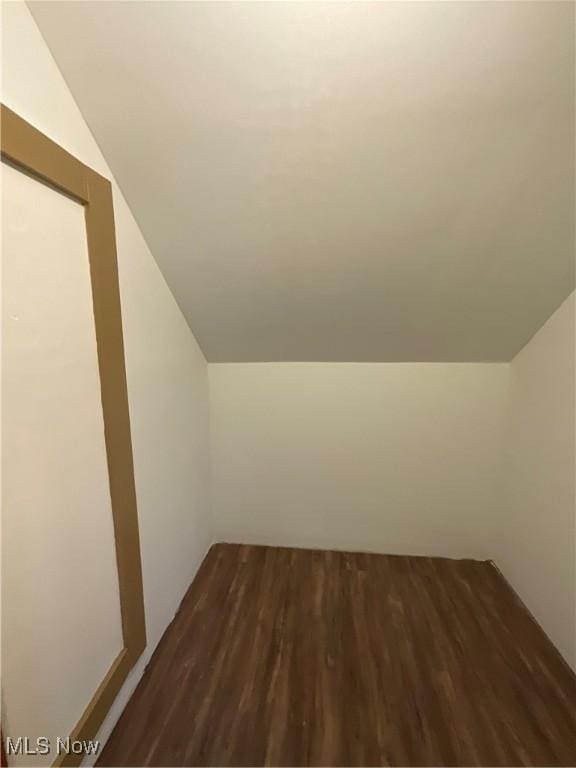 additional living space with dark wood-type flooring and vaulted ceiling